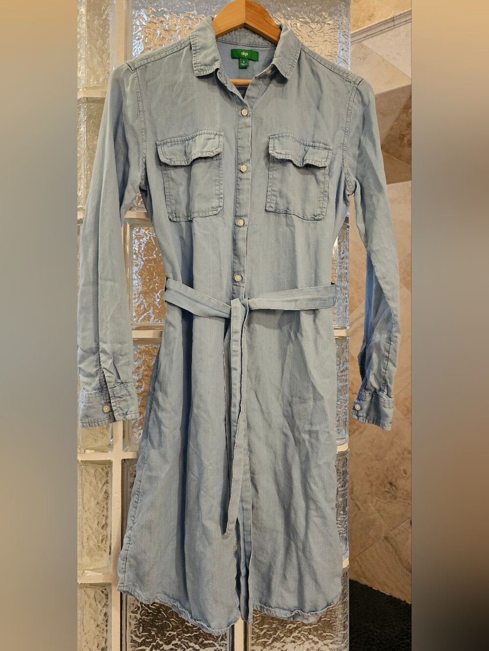 Dip Light Blue Denim-Style Shirt Dress with Belt